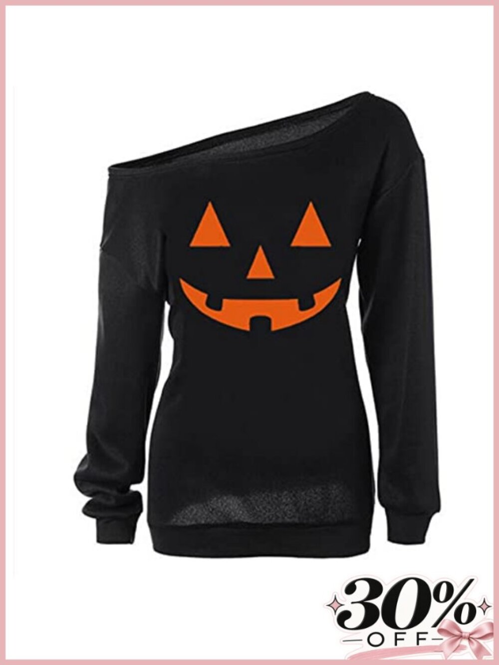 Women Slouchy Off Shoulder Halloween Pumpkin Sweatshirt Loose Fit